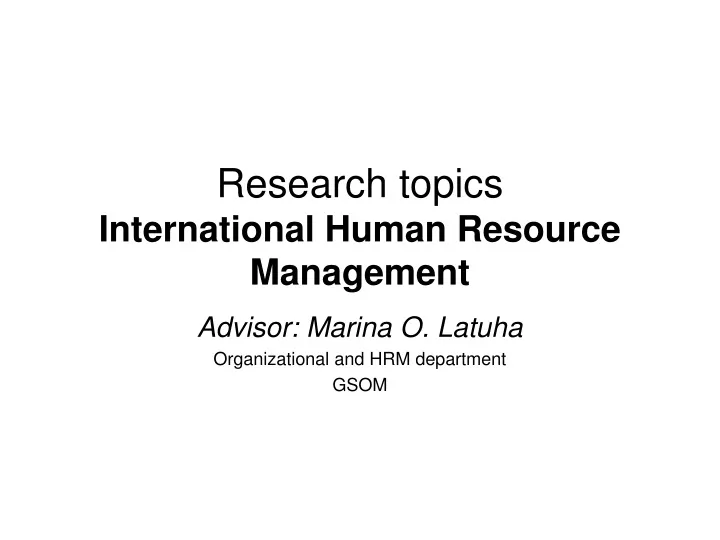 research topics international human resource management