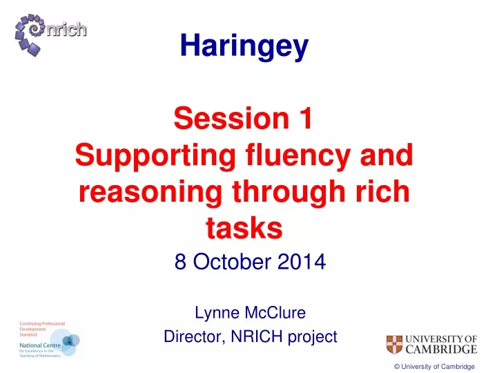 haringey session 1 supporting fluency and reasoning through rich tasks