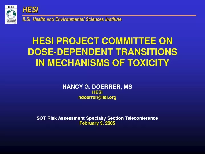hesi project committee on dose dependent transitions in mechanisms of toxicity