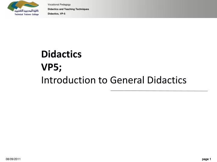 didactics vp5 introduction to general didactics
