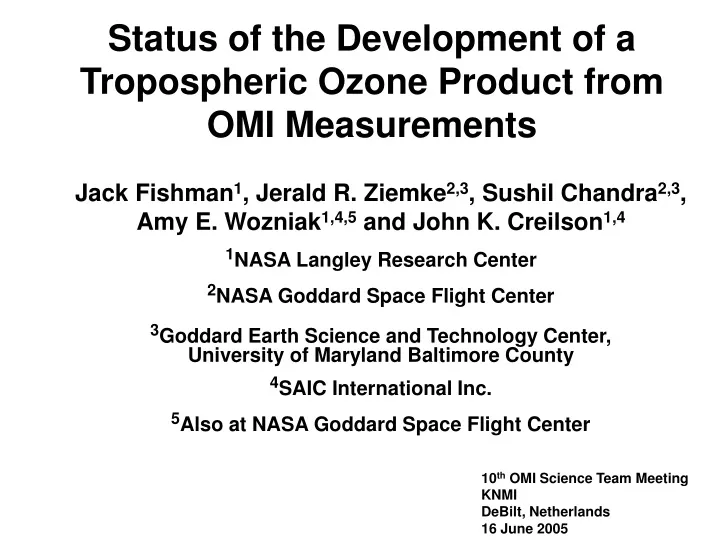 status of the development of a tropospheric ozone