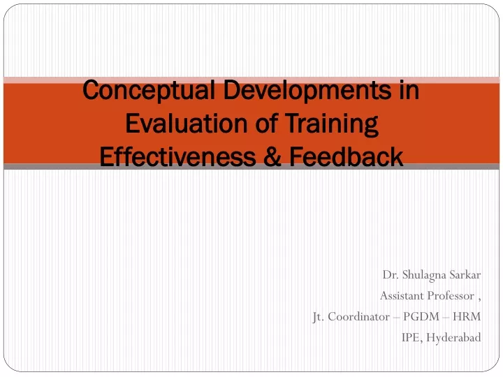 conceptual developments in evaluation of training effectiveness feedback
