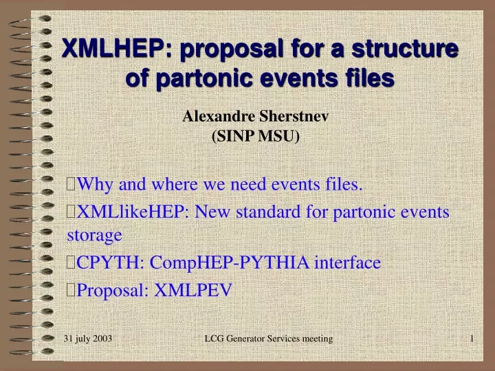 xmlhep proposal for a structure of partonic events files