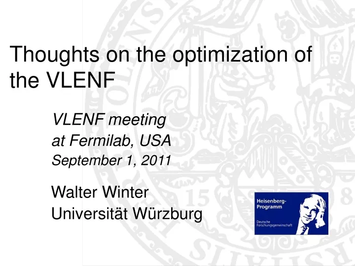 thoughts on the optimization of the vlenf