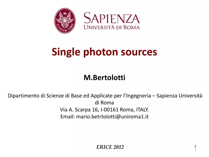 single photon sources m bertolotti dipartimento