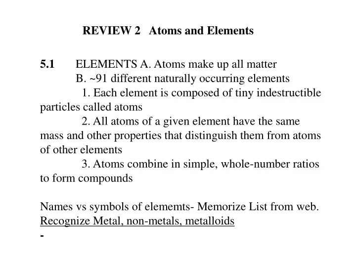 review 2 atoms and elements