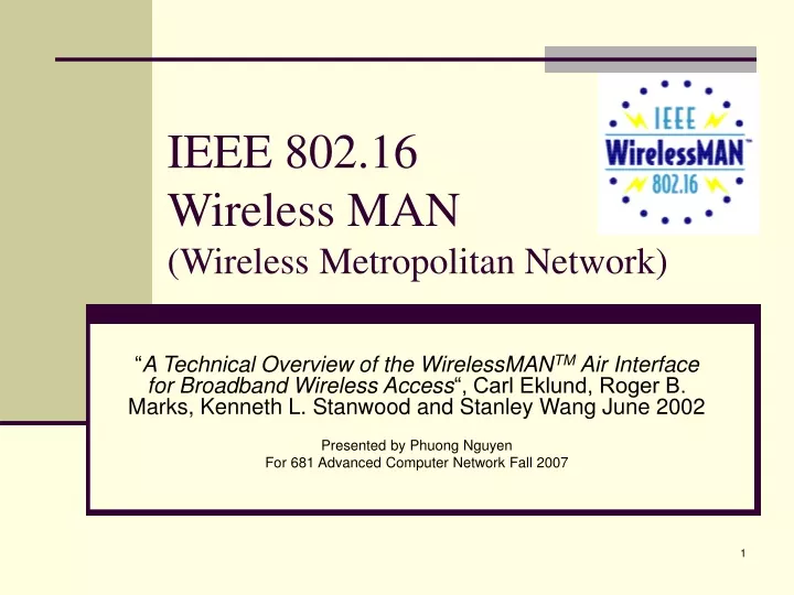 ieee 802 16 wireless man wireless metropolitan network
