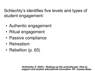 Schlechty’s identifies five levels and types of student engagement: