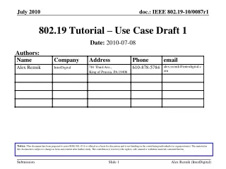 802.19 Tutorial – Use Case Draft 1