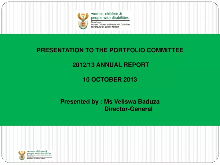 presentation to the portfolio committee 2012