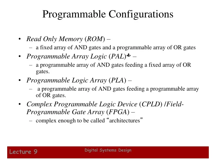 programmable configurations