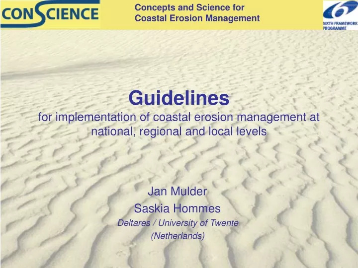 guidelines for implementation of coastal erosion management at national regional and local levels