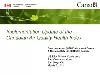 Implementation Update of the Canadian Air Quality Health Index