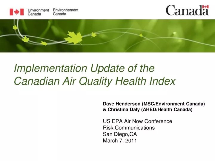 implementation update of the canadian air quality health index