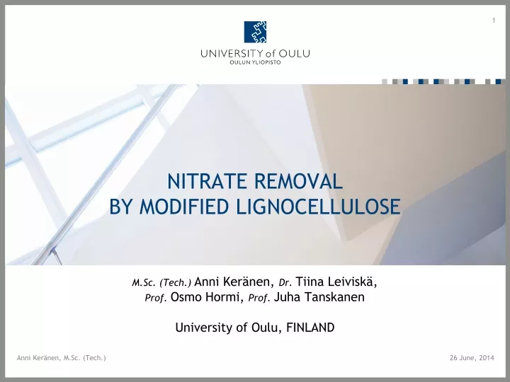 nitrate removal by modified lignocellulose