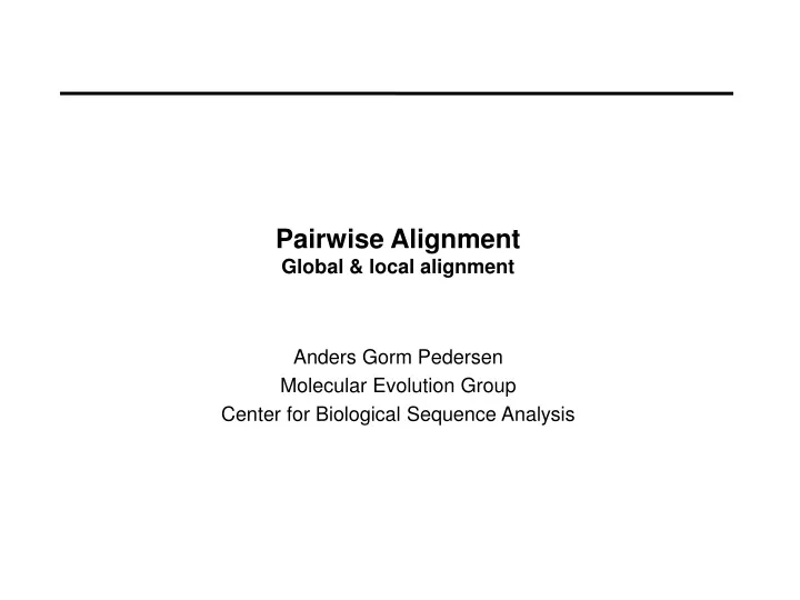 pairwise alignment global local alignment
