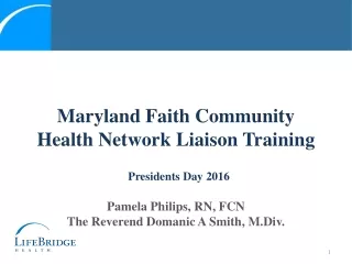 Maryland Faith Community Health Network Liaison Training