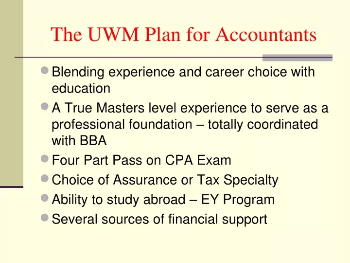 the uwm plan for accountants