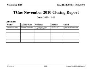 TGac November 2010 Closing Report