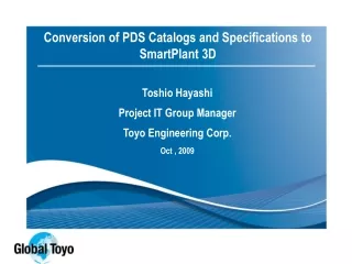 Conversion of PDS Catalogs and Specifications to SmartPlant 3D