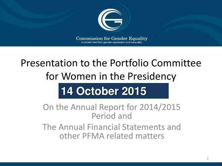 presentation to the portfolio committee for women in the presidency