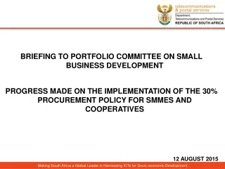 BRIEFING TO PORTFOLIO COMMITTEE ON SMALL BUSINESS DEVELOPMENT