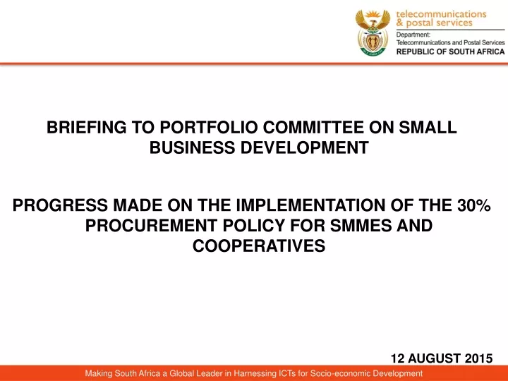briefing to portfolio committee on small business