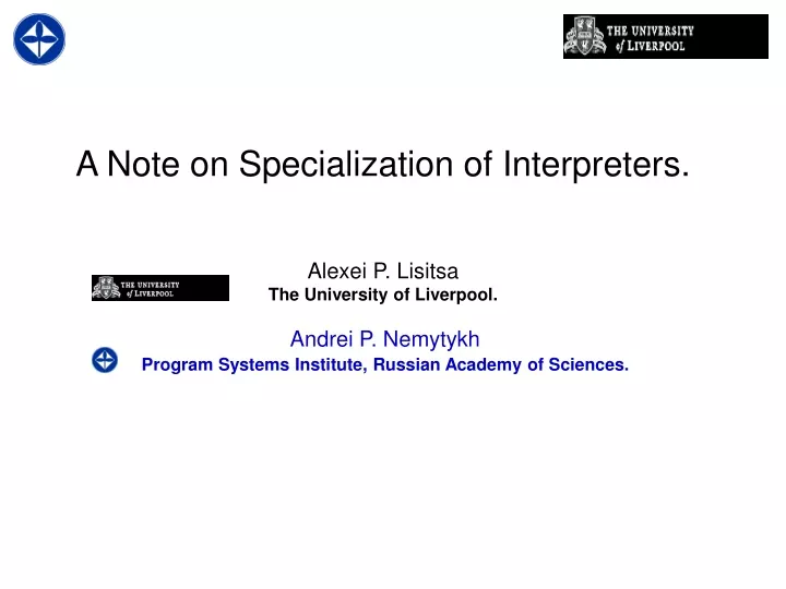 a note on specialization of interpreters alexei