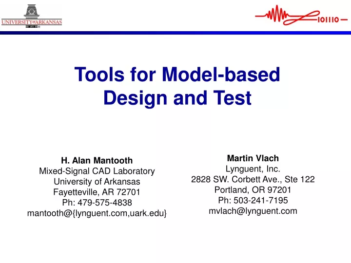 tools for model based design and test