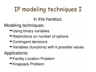 IP modeling techniques I