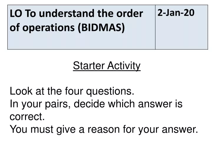 starter activity look at the four questions