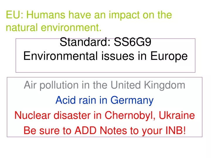standard ss6g9 environmental issues in europe