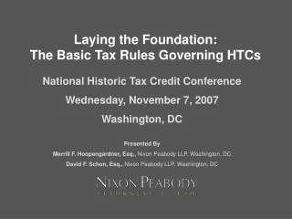 Laying the Foundation:   The Basic Tax Rules Governing HTCs
