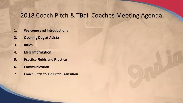 2018 coach pitch tball coaches meeting agenda