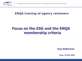 ENQA training of agency reviewers