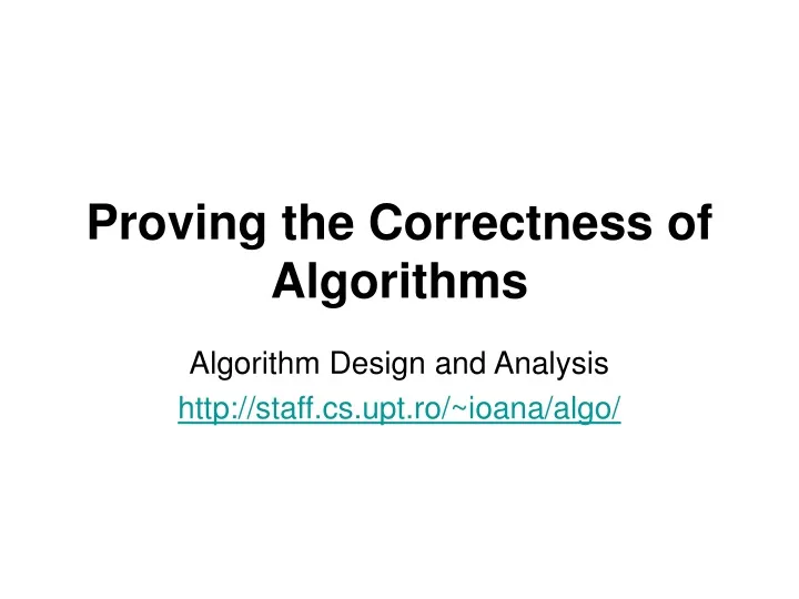 proving the correctness of algorithms