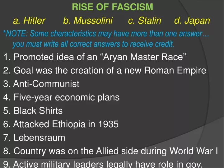 rise of fascism a hitler b mussolini c stalin