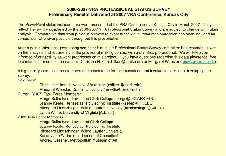 2006 2007 vra professional status survey