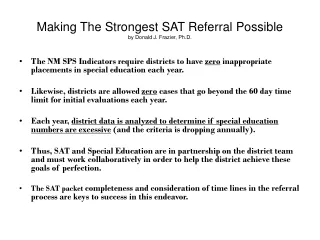 Making The Strongest SAT Referral Possible by Donald J. Frazier, Ph.D.