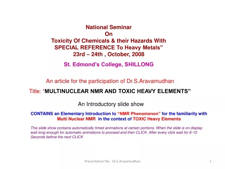national seminar on toxicity of chemicals their