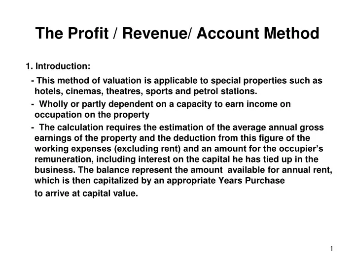 the profit revenue account method