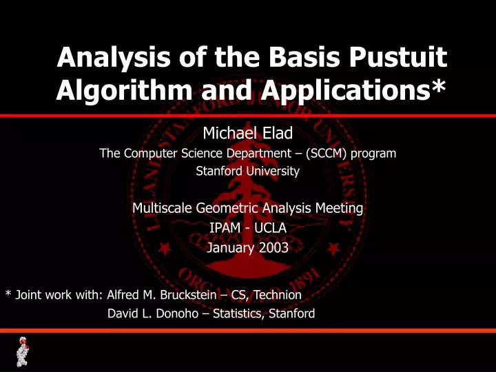 analysis of the basis pustuit algorithm and applications