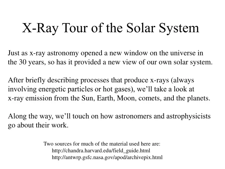 x ray tour of the solar system