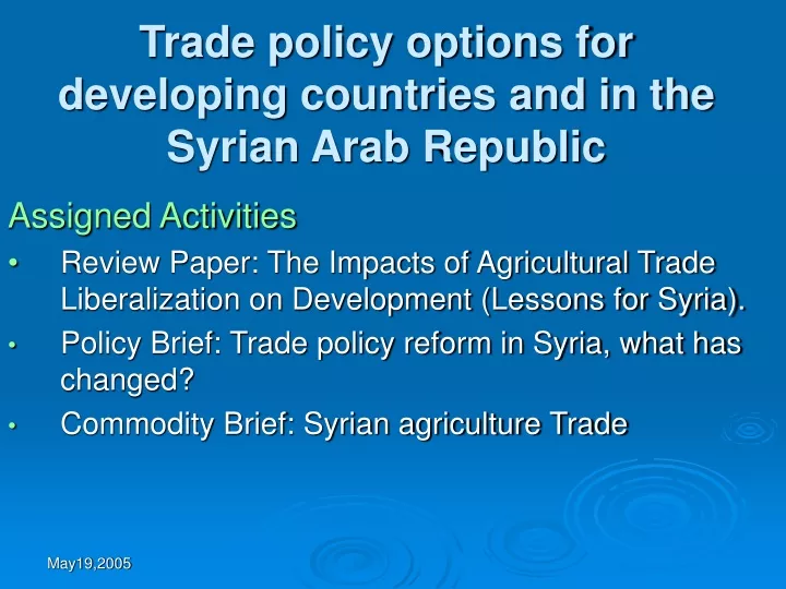 trade policy options for developing countries and in the syrian arab republic