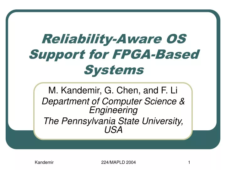 reliability aware os support for fpga based systems