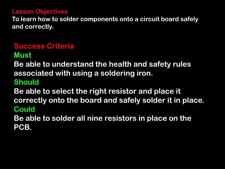 lesson objectives to learn how to solder