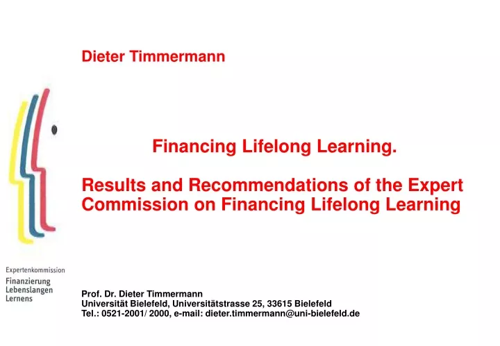 dieter timmermann financing lifelong learning