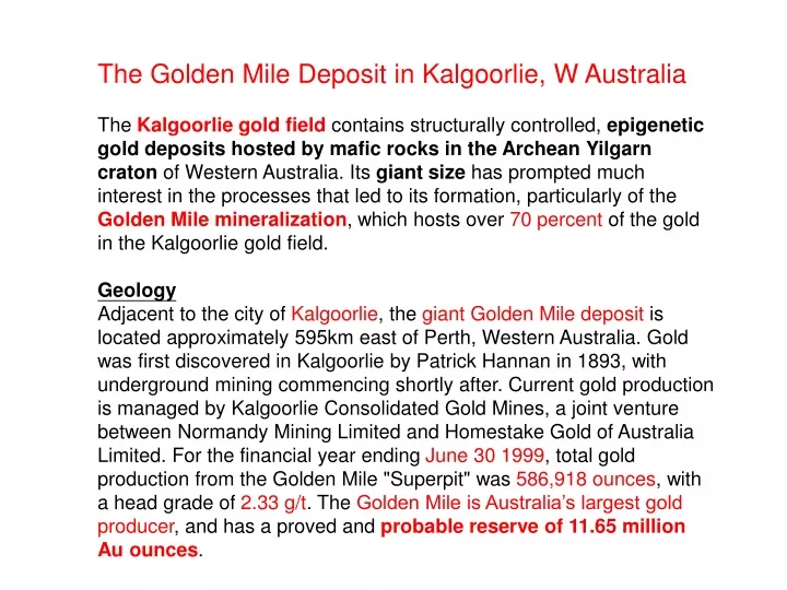 the golden mile deposit in kalgoorlie w australia