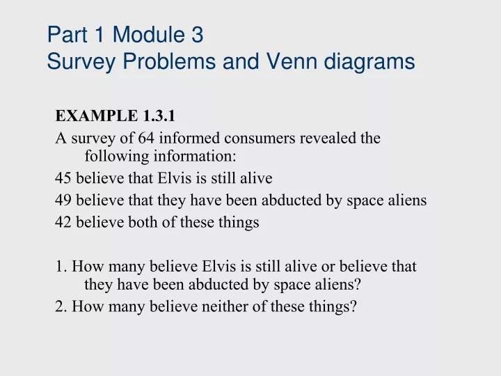 part 1 module 3 survey problems and venn diagrams
