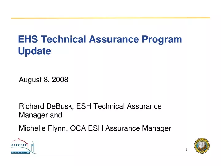 ehs technical assurance program update